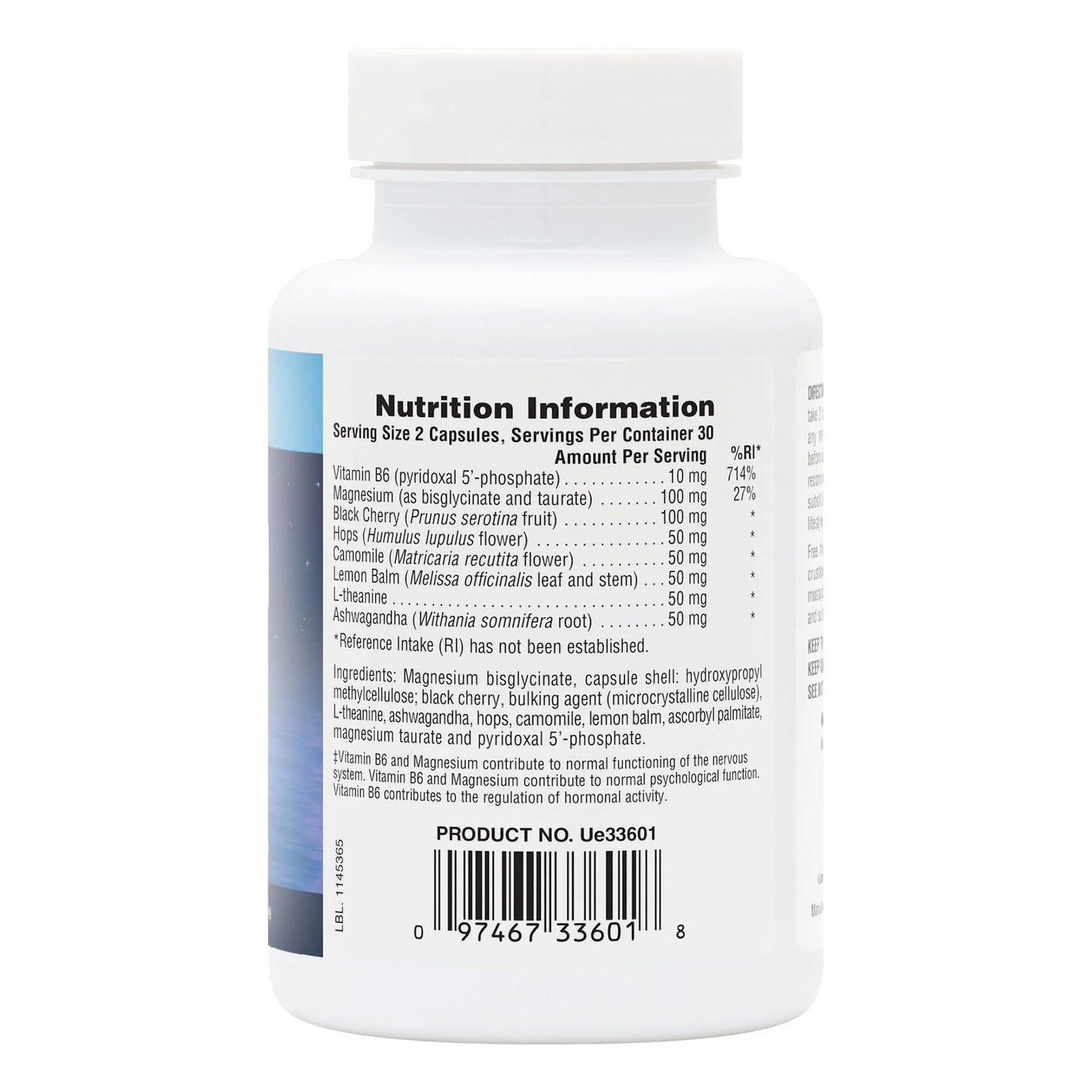 Nature's Plus NaturesPlus Magnesium Night Time - Magnesium Glycinate and Taurate Supplement with L-Theanine, Ashwagandha, Lemon Balm, B6, Hops - Vegan, Gluten Free - 60 Capsules