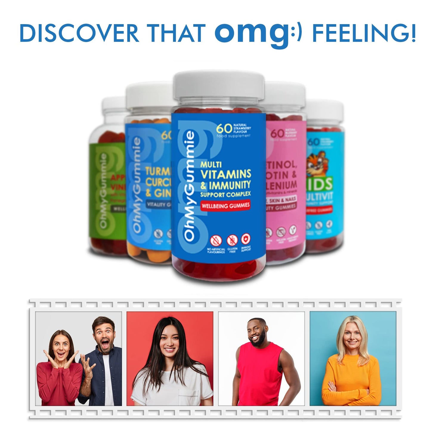 OhMyGummie OMG! Multivitamins & Immune Support Complex - Strawberry Wellbeing Gummies Vitamins, Minerals & Antioxidants (A, C, D, E, B5, B6, B7, B8, B9, B12, Iodine & Zinc) | Gluten-Free