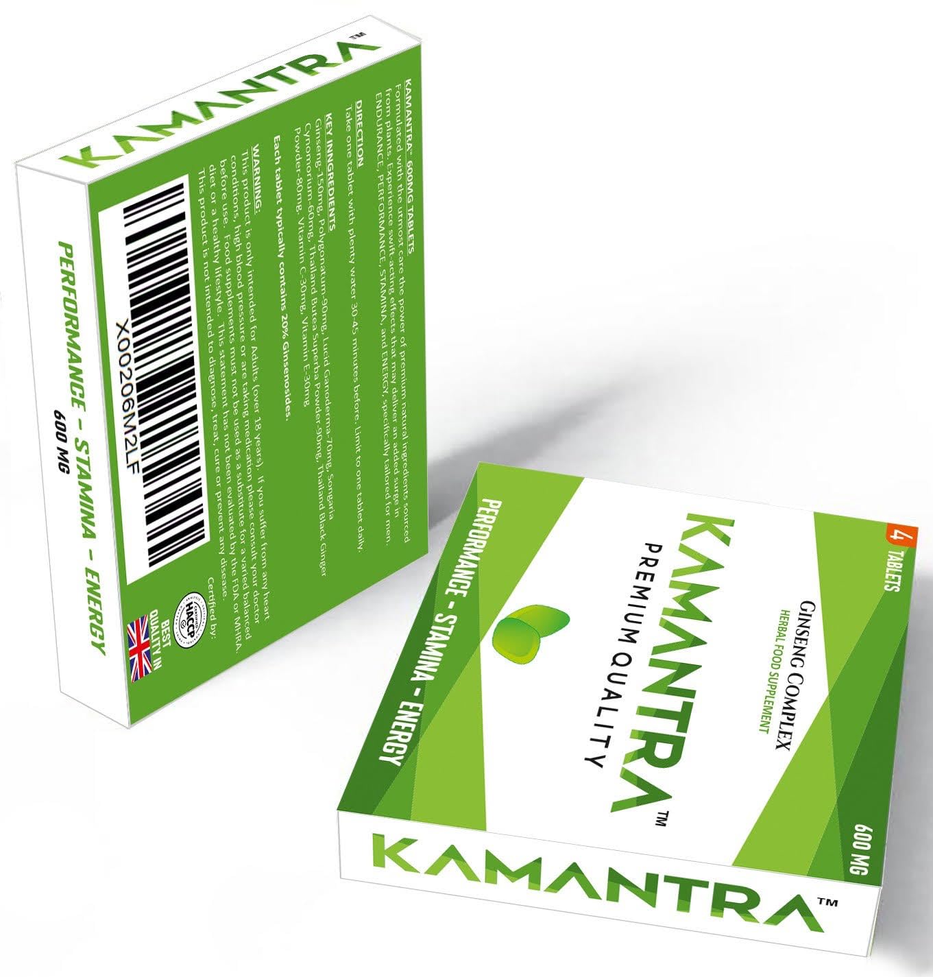 KAMANTRA™ - Mantra to Enhance Your Performance - Extra Strength Performance Enhancing, Stamina Endurance Booster Green Supplement Tablets for Men - 4 Ginseng Tablets