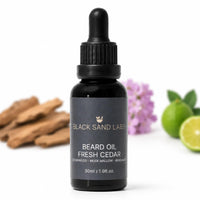Black Sand Labs Natural Beard Oil for Men - Moisturising Oil with Argan, Jojoba & Castor Oils - Nourishing Beard Oil for Healthier Hair Growth - Premium Beard Care for Men (30ml, Fresh Cedar)