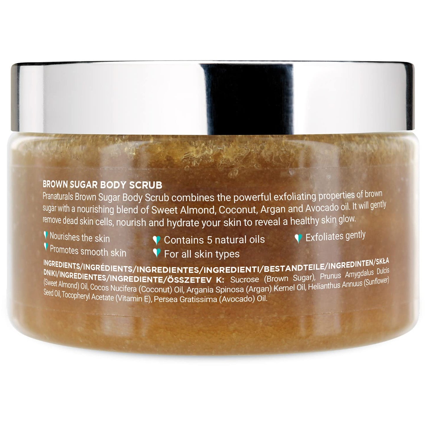 PraNaturals Brown Sugar Body Scrub - Natural Exfoliating Body Scrub - Gently Removes Dead, Dry Skin Cells - 280g