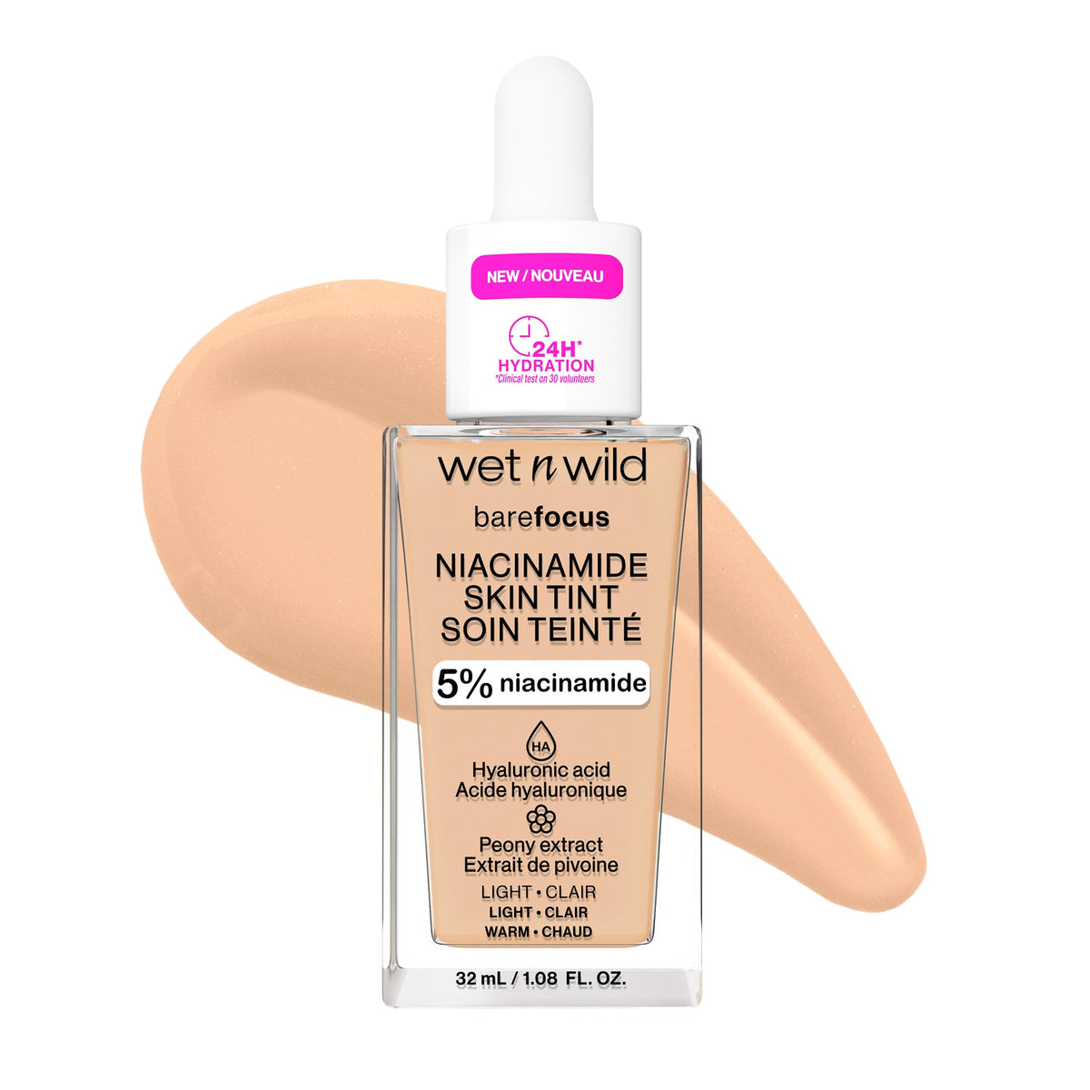 Wet n Wild Bare Focus Niacinamide Skin Tint, Hydrating Tinted Serum with Hyaluronic Acid, Lightweight Sheer-to-Medium Glow, Oil-Free Makeup, Medium Sand