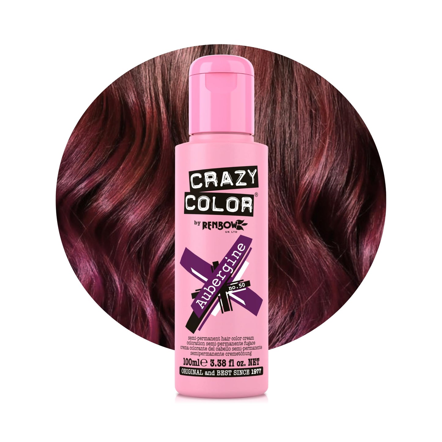 Crazy Color Vibrant Aubergine Semi-Permanent Hair Dye. Highly Pigmented Wine Purple Conditioning & Oil Nourishing Vegan Formula | No Bleach or Ammonia | 100ml