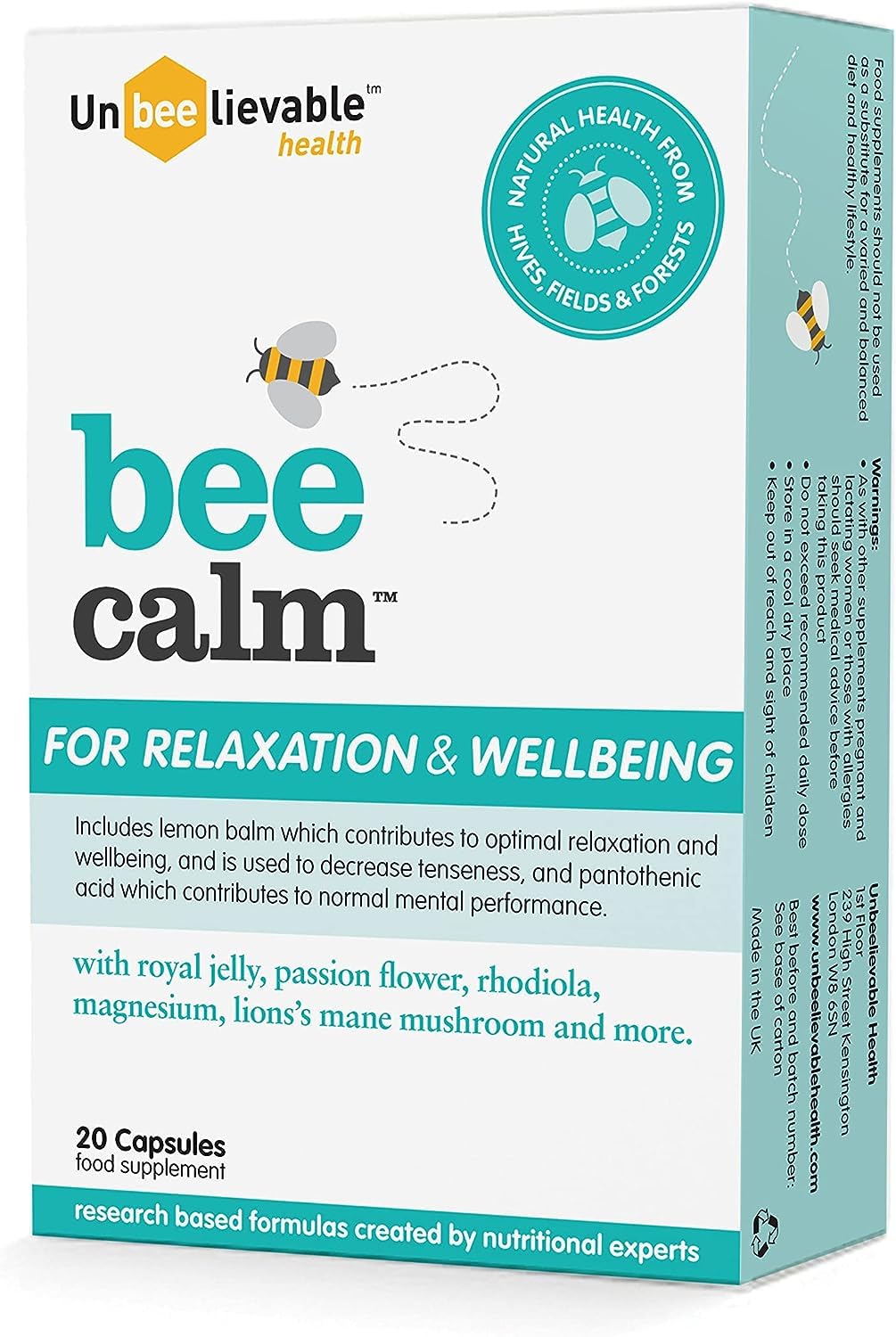 Unbeelievable Health Bee Calm Relaxation and Wellbeing Support - Created by Nutritional Experts – Help Increase Resistance to Stress – Plant Based & Gluten Free (3 Packs)