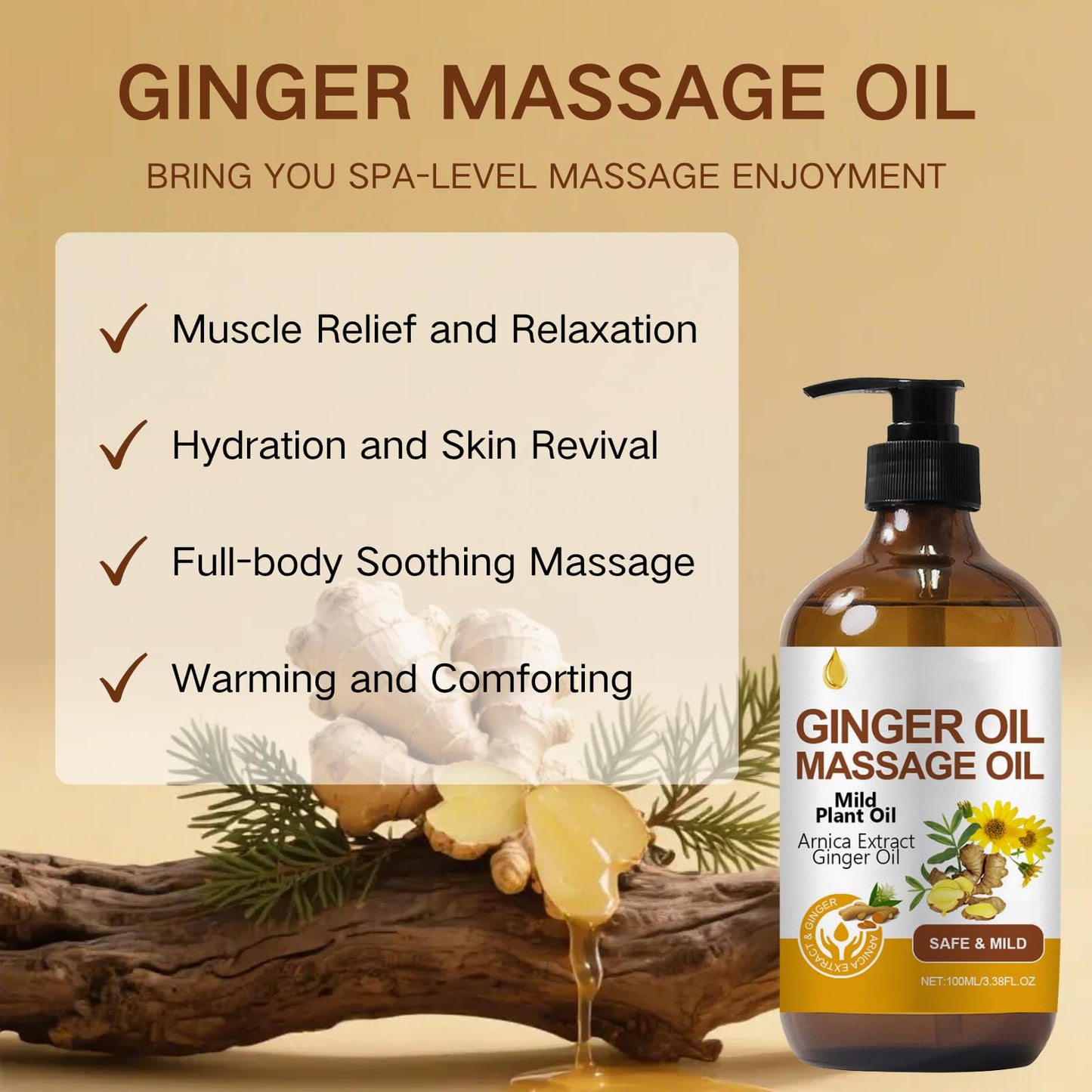 2PCS Ginger Massage Oil for Muscle Relaxation & Skin Hydration,Massage Oils for Massage Therapy,Body Oil for Muscle Pain Relief,Soothing Essential Oil with Vitamin E,Stress Relief & Tired Legs