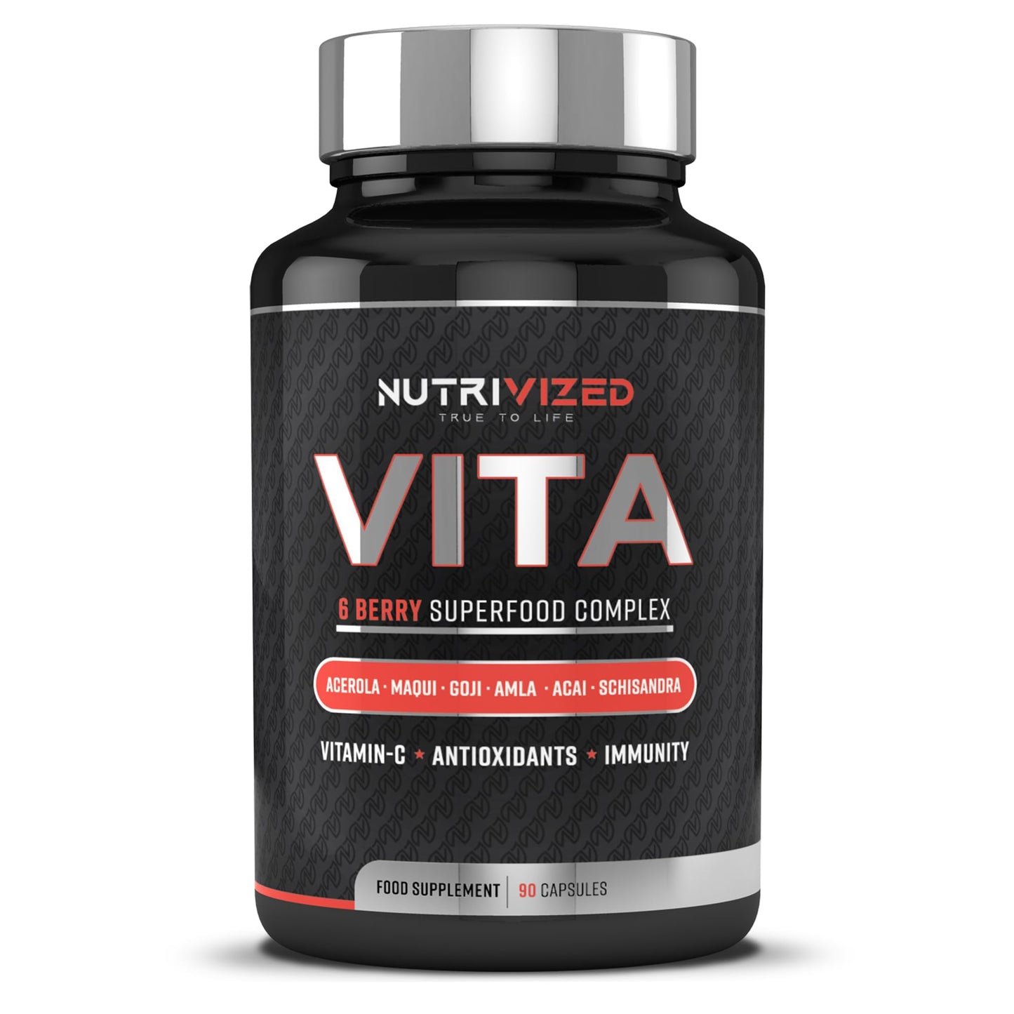 Nutrivized Vita - 6 Berry Complex with Acerola Cherry, Maqui Berry, Acai Berry, Amla Berry, Goji Berry & Schisandra High in Vitamin C and antioxidants