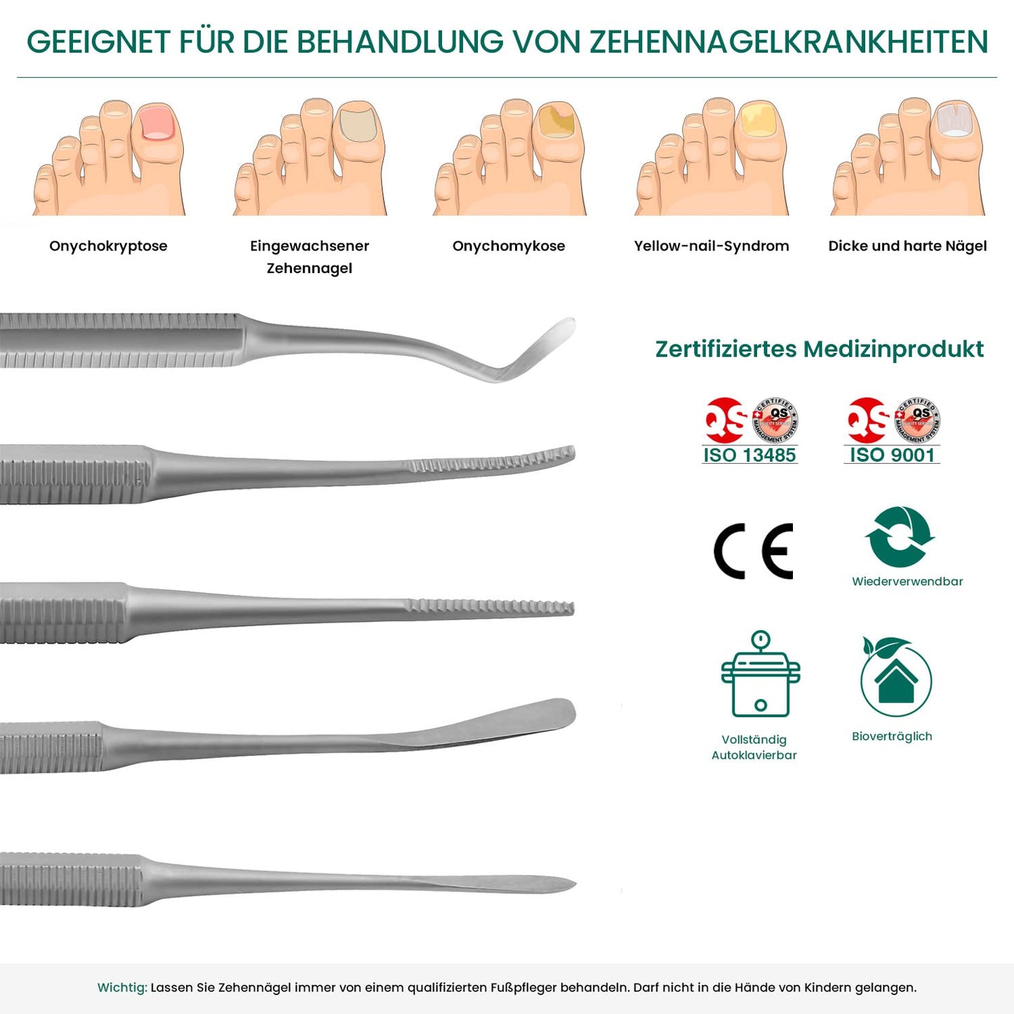 Ingrown Toenail File Set by Blizzard – 3 Piece Double-Ended Tool Kit with Blacks File, Nail Cleaner and Lifter for Cleaning and Care of Ingrown Toenails - Premium Stainless Steel