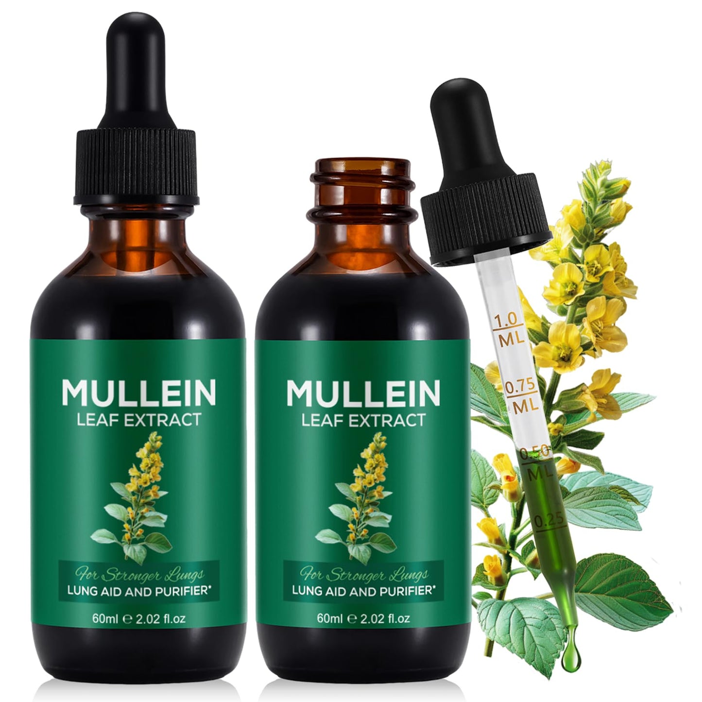 Vortexonix 2 Pack Mullein Drops for Lungs, Mullein Leaf Extract with Chlorophyll, Mullein Leaf Extract Supplement, for Lung Cleanse and Respiratory Support