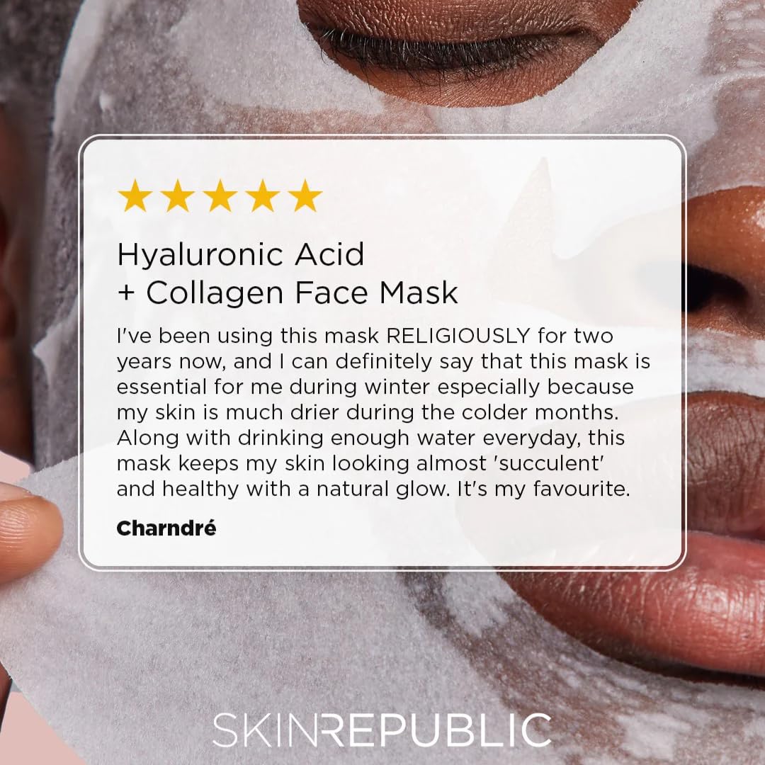 Skin Republic Hyaluronic Acid + Collagen Sheet Mask Clinically Proven to Provide 48-Hours of Long-Lasting Hydration. Made in Korea. (Pack of 3)