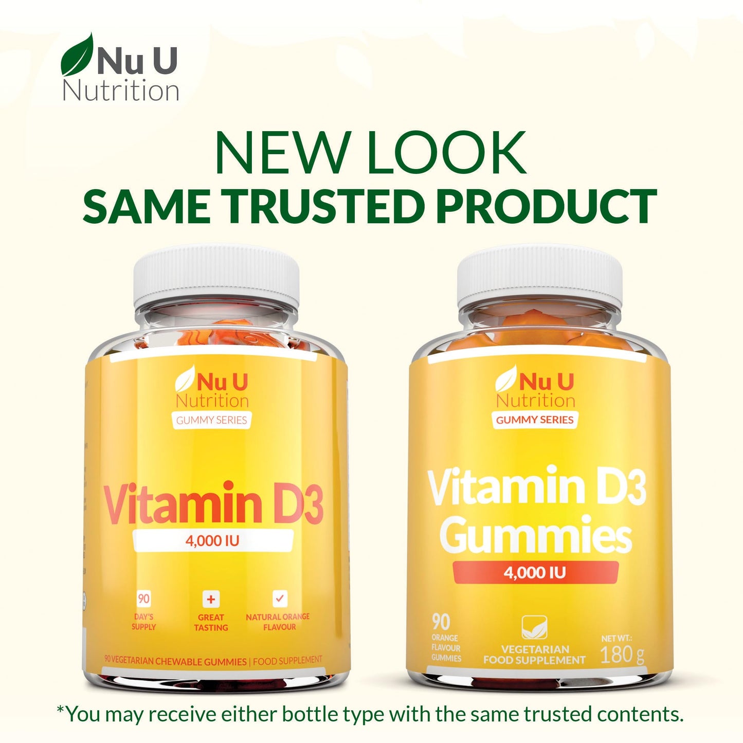 Vitamin D3 Gummies 4000IU Adults - 90 Vegetarian Gummies - Natural Orange Flavour - Chewable VIT D Gummy Supplement - Made in the UK - Nu U Nutrition