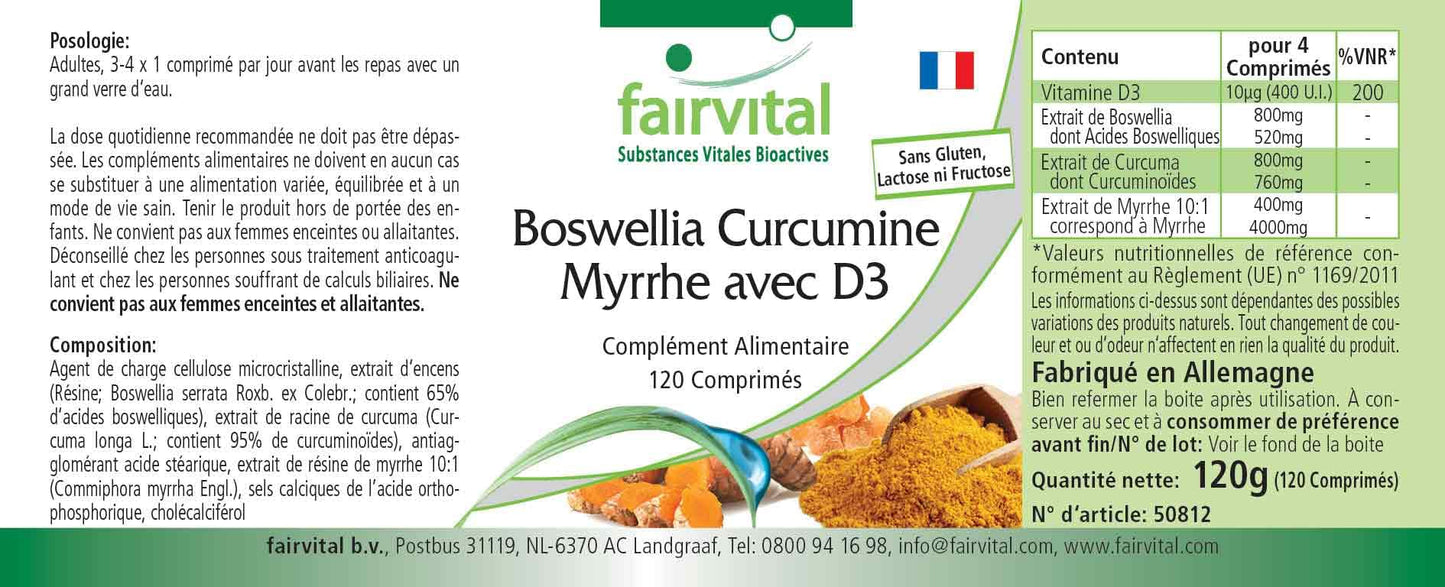 Fairvital | Boswellia Curcumin Myrrh with D3 - HIGH DOSAGE - 120 tablets