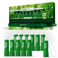 Beauty4Britain Set of 12 x Lip Balms Aloe Vera Long Lasting Moisturizing Lip Care Unisex Full Size Display Box UK Beeswax Vitamin E Omega-3