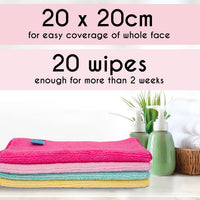 Green Face Co. Green Face Co 20 Microfibre Makeup Remover Wipes with Laundry Bag | Pack of 20cm x 20cm Reusable Soft Facial Cloths for Beauty Routine | Perfect Make Up Removing Towel or Cleansing Cloth
