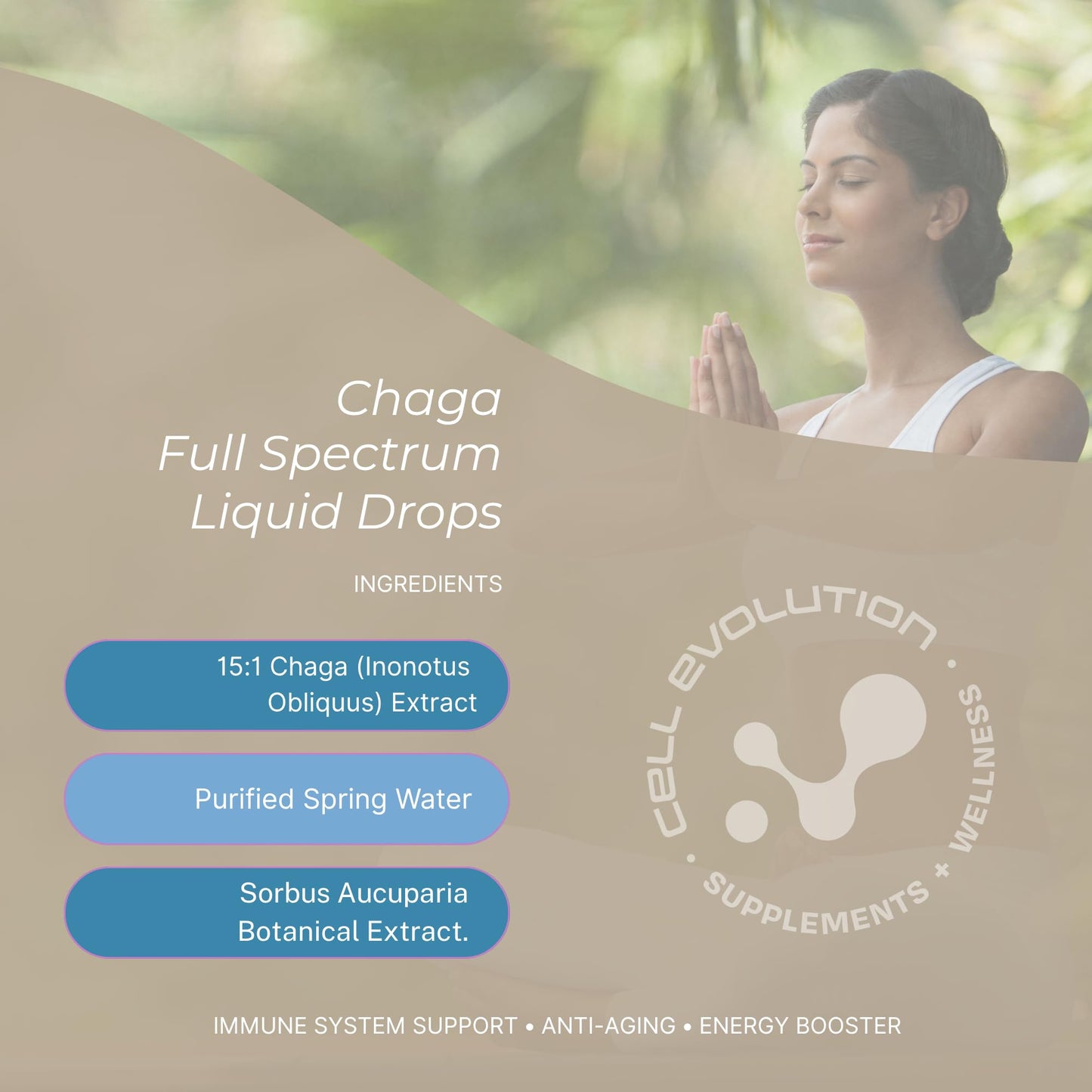Cell Evolution Chaga Full Spectrum Liquid Mushroom Drops Supplement, Super Strength 72,000mg (15:1), Immune Support & Anti Aging, Natural & Suitable for Vegans & Vegetarians