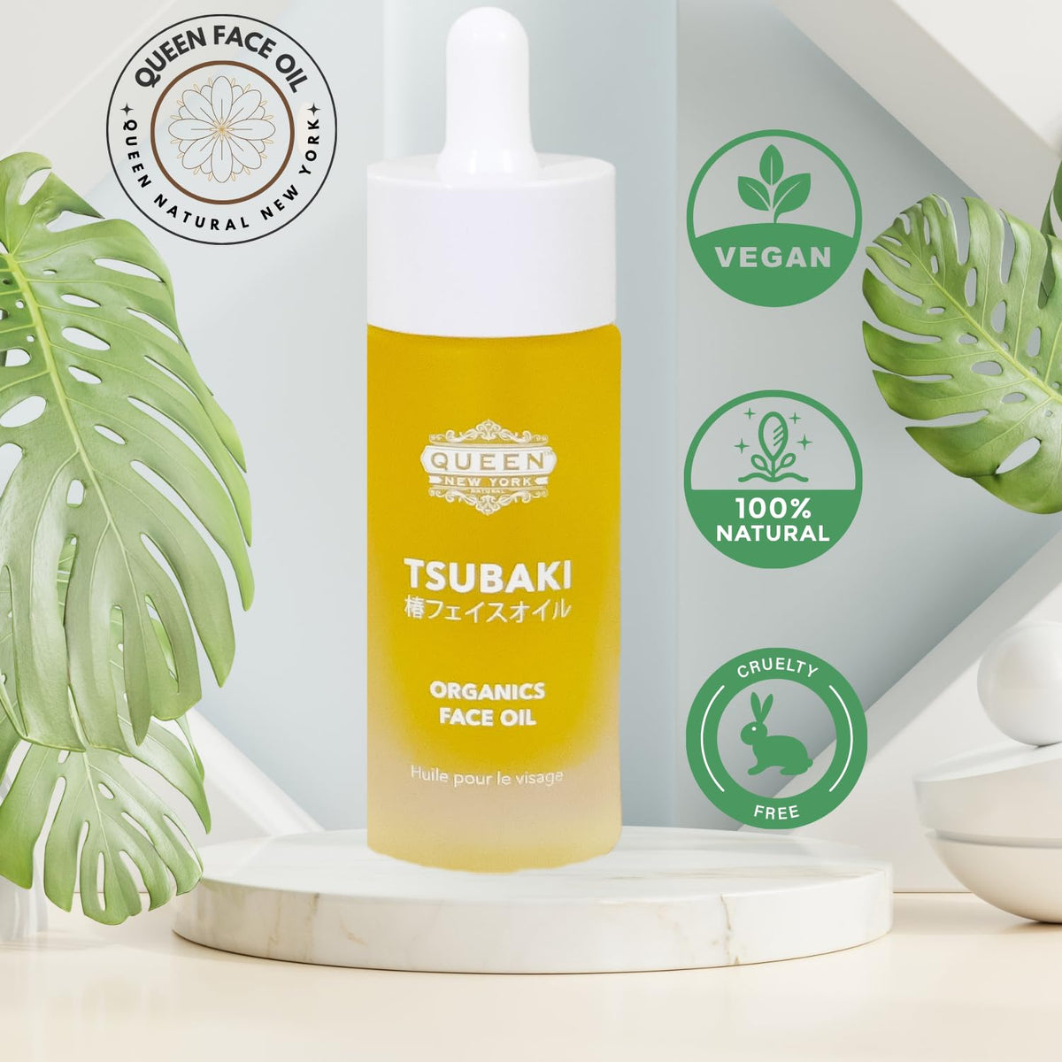 QUEEN NATURAL NEW YORK QUEEN TSUBAKI OIL: Organic Japanese Tsubaki Face Oil, the Ultimate Natural Japanese Beauty Secret Elixir for Youthful Skin, Anti-Aging, Dewy Glow Hydrating-Best Face Moisturizer