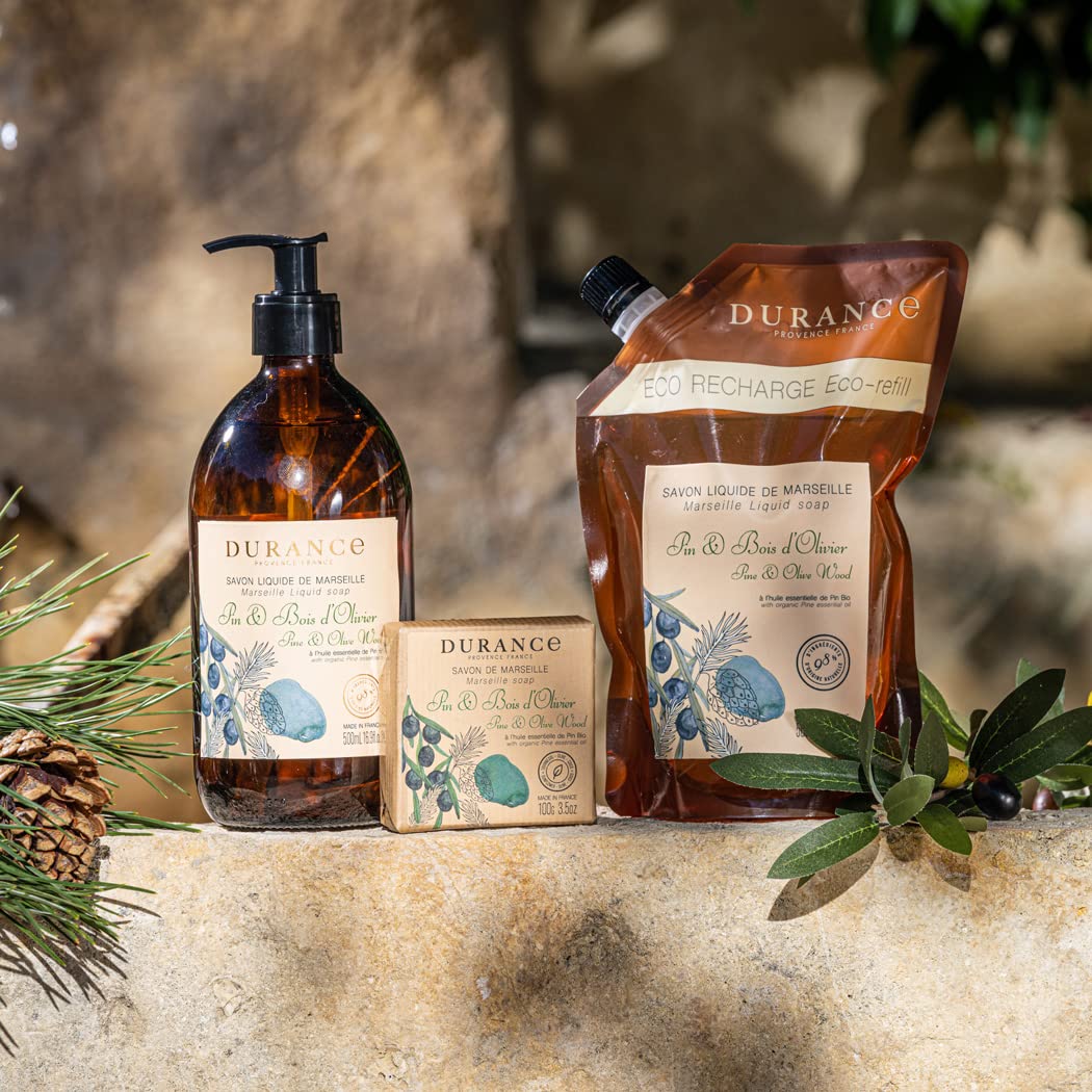 DURANCE Durance Solid Marseille Soap With Organic Pine Essential Oil 100g – Enriched With Olive Oil & Red Rice Extract – Paraben-Free Solid Soap For All Skin Types