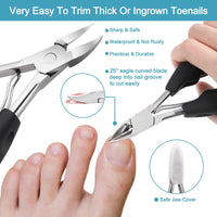 Toenail Clippers for Thick Nails & Ingrown Nails for Women Men, Azymi Heavy Duty Nail Clippers Cutters 6 In 1 Set, Sharp Curved Blades/Wide Jaw Opening/Soft ABS Handle