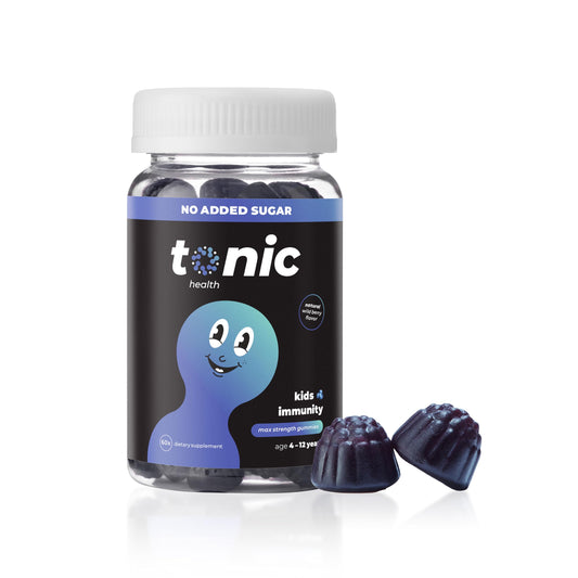 Tonic Health Kids Immunity Gummies - 7 in 1, Elderberry Gummies, No Added Sugar, No Sweeteners, Vitamins C, D and Zinc, Wild Berry Flavour, Month Supply (60 Count), Ages 4-12, Vegan.