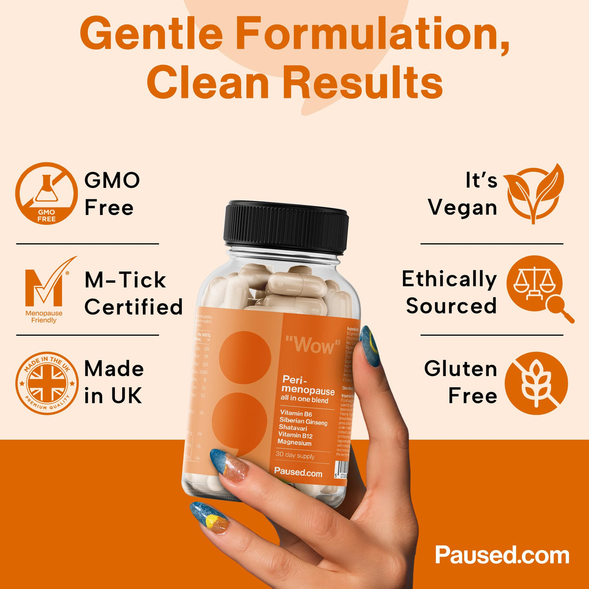 Paused Peri-Menopause Botanical Blend - 60 Plant-Based Capsules | Red Clover, Sage, & Shatavari Blend for Women