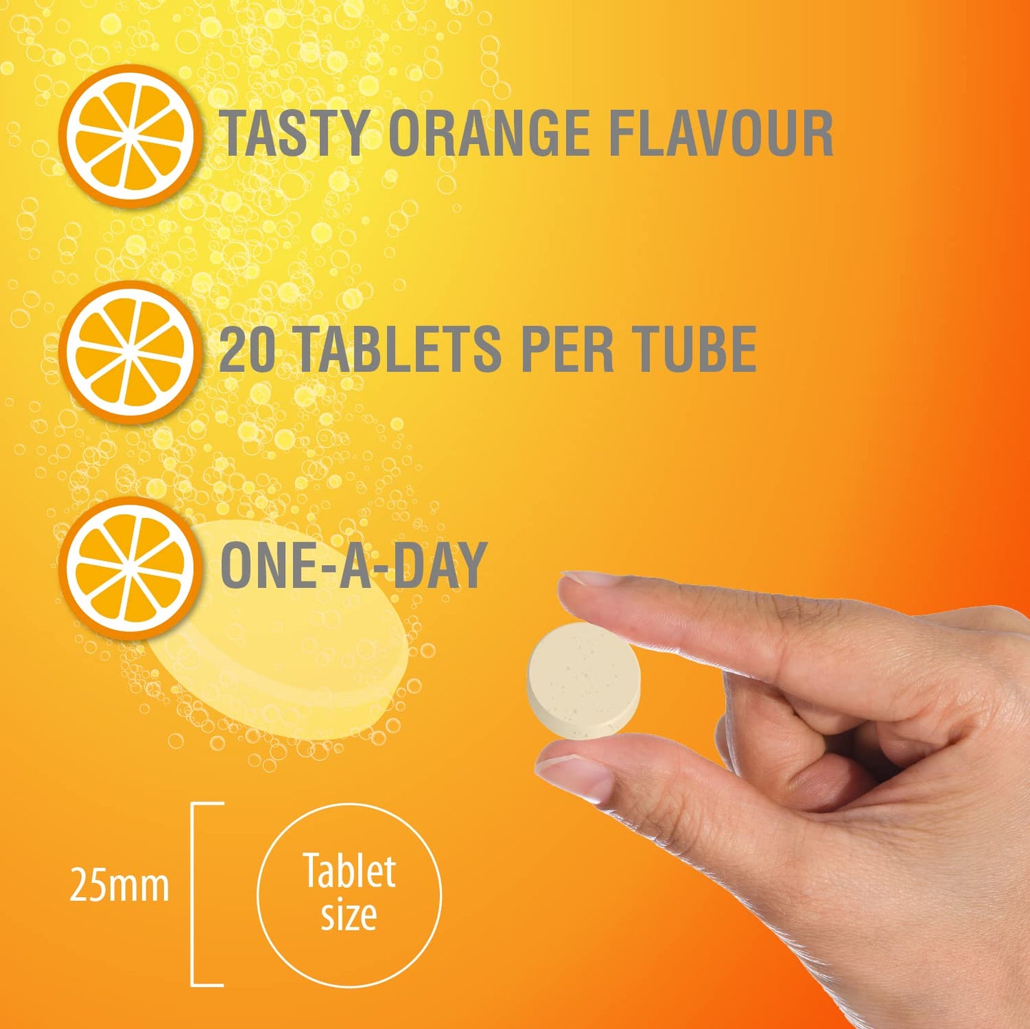 Vitamin C 1000mg & Zinc 15mg Orange Flavour Effervescent Tablets by Club Vits (2 Tubes of 20 Tablets)