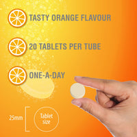 Vitamin C 1000mg & Zinc 15mg Orange Flavour Effervescent Tablets by Club Vits (2 Tubes of 20 Tablets)