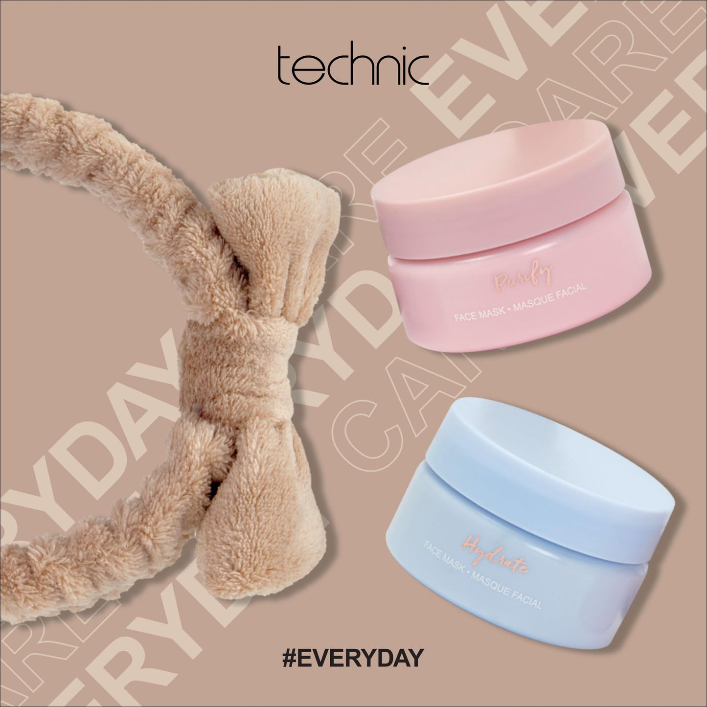 Technic Facial Skincare Gift Set - Hydrating Hyaluronic Acid Face Mask & Purifying Pink Clay Face Mask - Contains a Soft Headband with Bow - Vegan & Cruelty Free