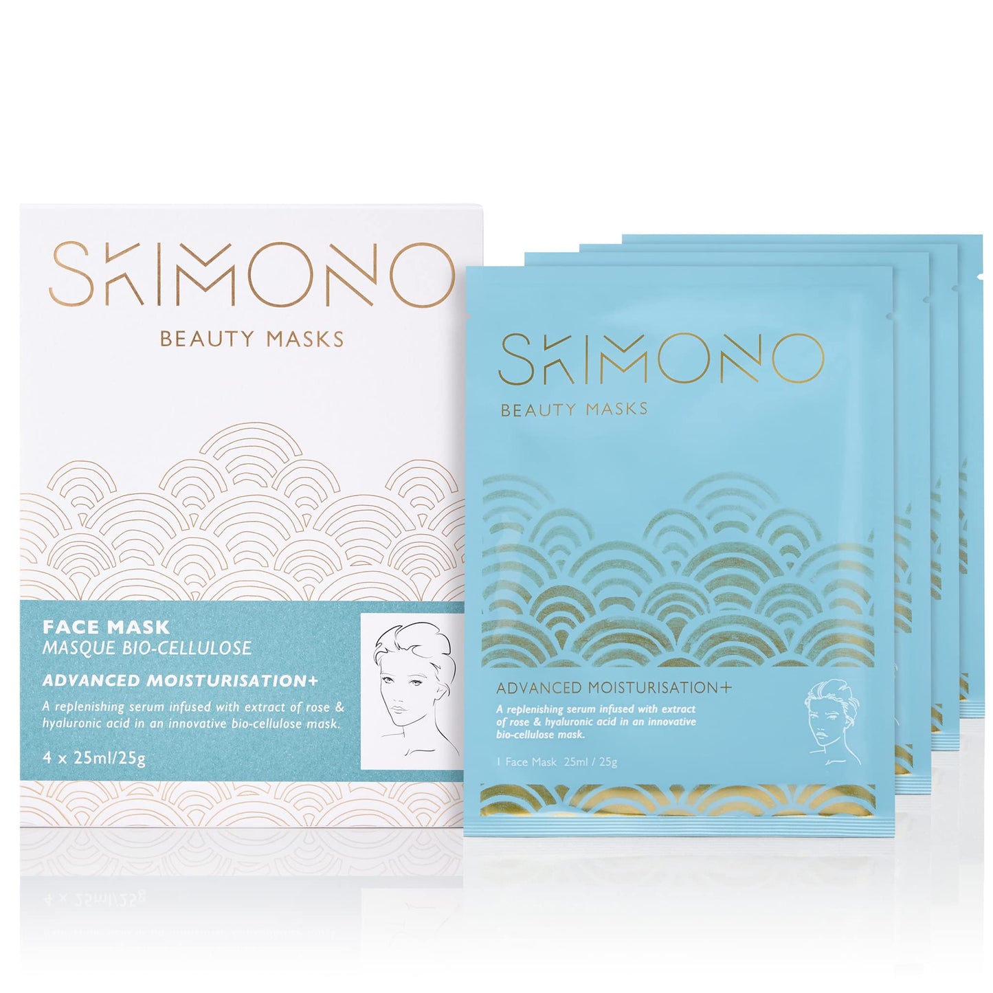 Hydration Boost Korean Face Mask - Bio-Cellulose Sheet with Rose, Honey Serum & Hyaluronic Acid - Luxury Facial Skincare Gift for Women, Vegan, Cruelty-Free by SKIMONO (4 Pack)