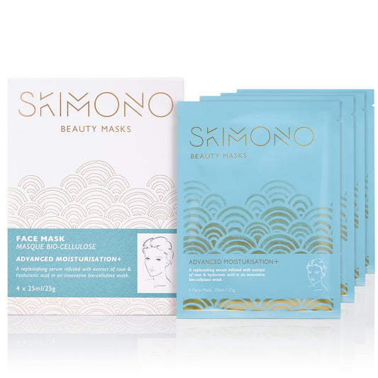Hydration Boost Korean Face Mask - Bio-Cellulose Sheet with Rose, Honey Serum & Hyaluronic Acid - Luxury Facial Skincare Gift for Women, Vegan, Cruelty-Free by SKIMONO (4 Pack)