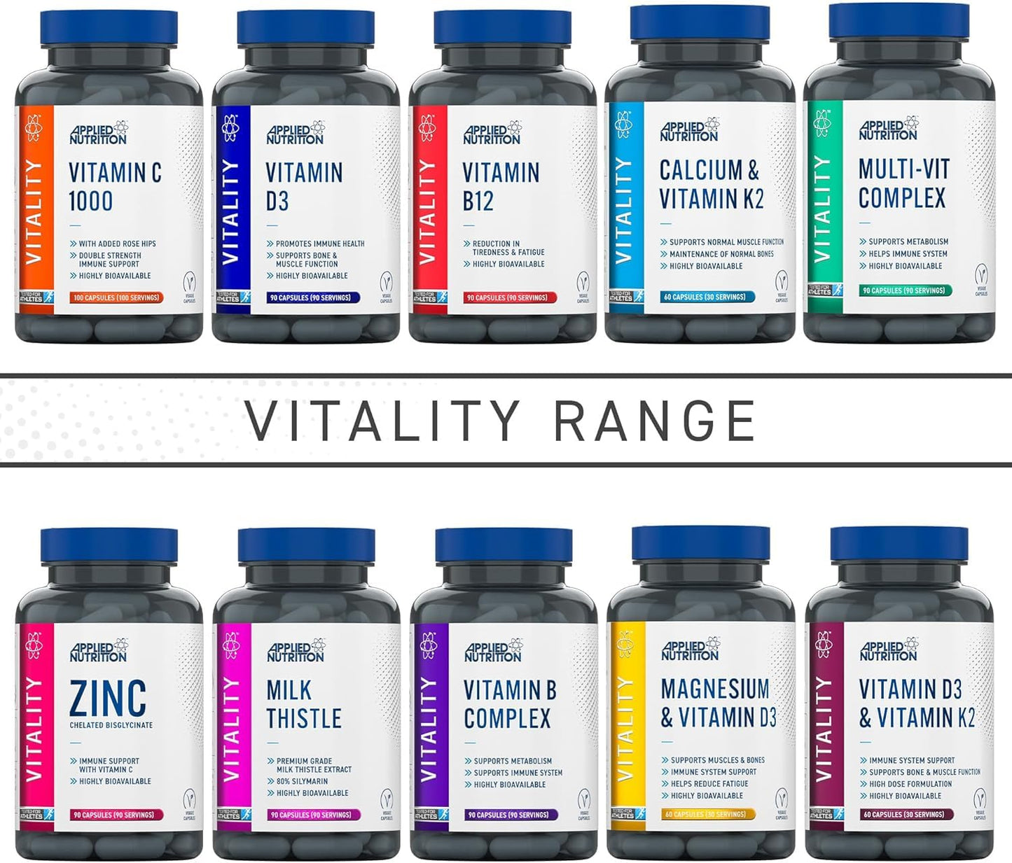 Applied Nutrition Vitamin B Complex High Strength, 90 Vegan Capsules, B1, B2, B3 Niacin, B5, B6, B7 Biotin, B9 Folic Acid, B12, with Choline, Inositol, PABA, Energy and Immune Support, Halal, UK Made