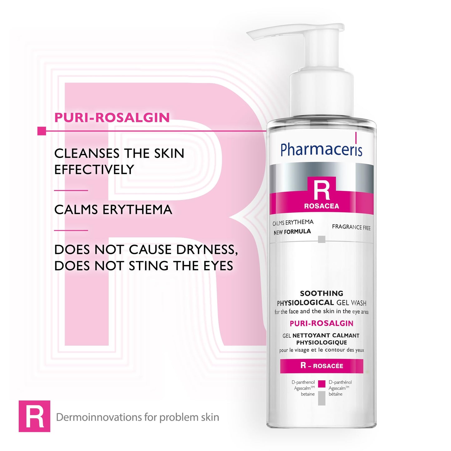 Pharmaceris R Puri-Rosalgin, Eye and Face Cleanser, Face Wash Gel for Rosacea Skin, Physiological Gel, Cleanser for Sensitive and Allergic Skin, D-Panthenol - 200 ml