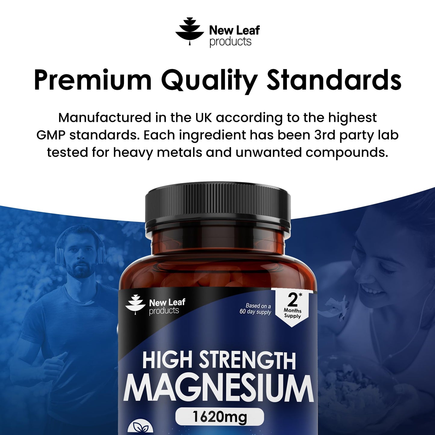 NEW LEAF PRODUCTS Magnesium Citrate Capsules 1620mg - Super Strength and High Absorption Magnesium Supplements - with 500mg ElementalMagnesium - Not Tablets - Muscle & Sleep Support (Two Months Supply)
