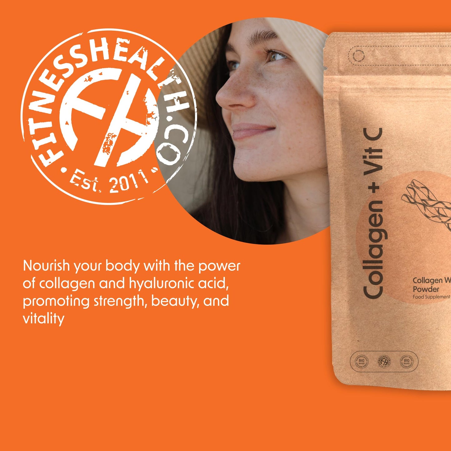 Fitness Health Collagen Powder with Vitamin C 100G - Youthful Looking Skin - Bovine Collagen Hydrolysed - Boost Skin Health - Supplement for Skin