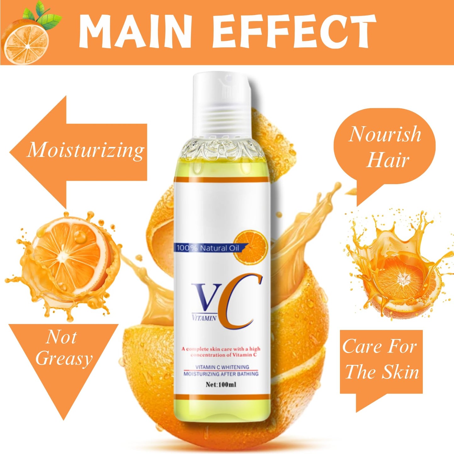 Vitamin C Oil, Vitamin C Body Oil, Organic Vitamin C Massage Oil, Body Moisturiser, Brightening Body Oil, Face&Body Skin Care - Massage Body Oil for Dry Skin Easy Absorb&Anti Winkle