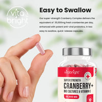 Cranberry Capsules 35,000mg High Strength - with Probiotics/Bio Cultures and Vitamin C - 150 Capsules - Advanced Cranberry Extract Supplement - Made in UK by VitaBright