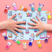 Beauty4Britain Cat Shaped Water-Based Nail Polish Set, beauty4britain, 14 Colours, Quick Dry, Peel Off, Cat Nail Stickers Included, Display Gift Box