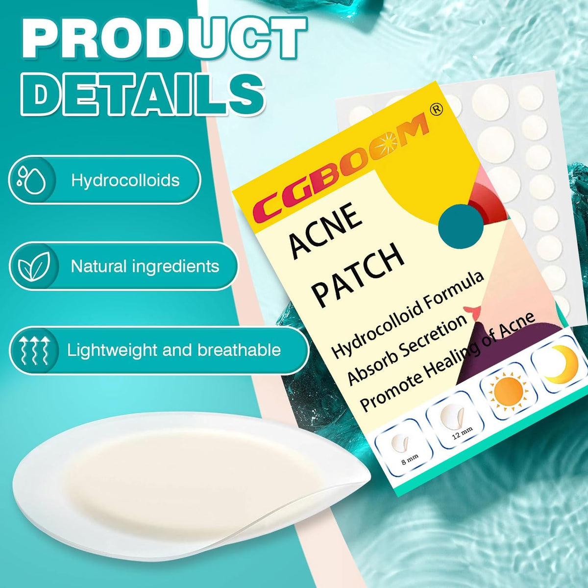 CGBOOM 360PCS Acne Pimple Master Patches,Salicylic Acid and Niacinamide, Spot & Blemish Treatment Stickers Invisible Hydrocolloid Patches, 2 Sizes （8mm, 12mm）