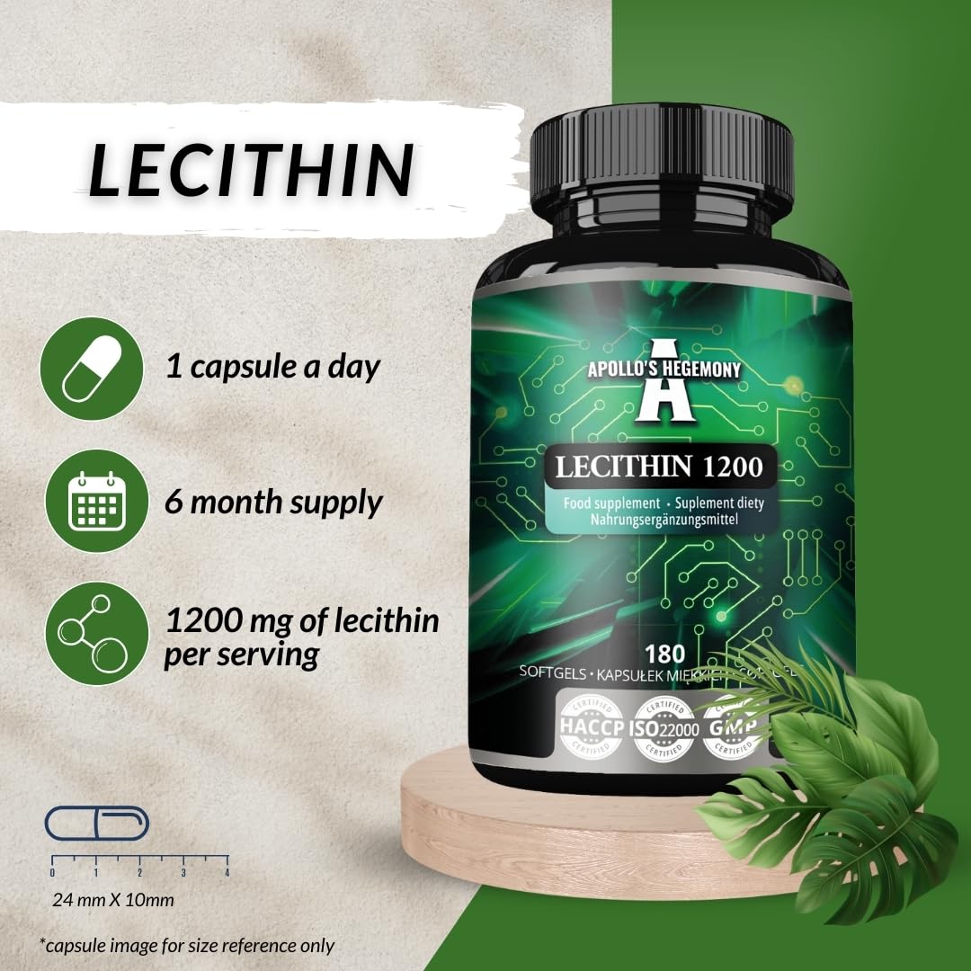 APOLLO'S HEGEMONY Lecithin 1200mg with Vitamin E - 180 Softgel Capsules - High Strength Soy Lecithin Supplement - 6 Months Supply - Supports Cognitive and Cardio Health - by Apollo's Hegemony