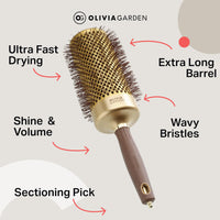 Olivia Garden Expert Blowout Speed – Gold & Brown - 65 - Ceramic Coated Round Brush with Extra Long Barrel for 25% Faster Blowouts