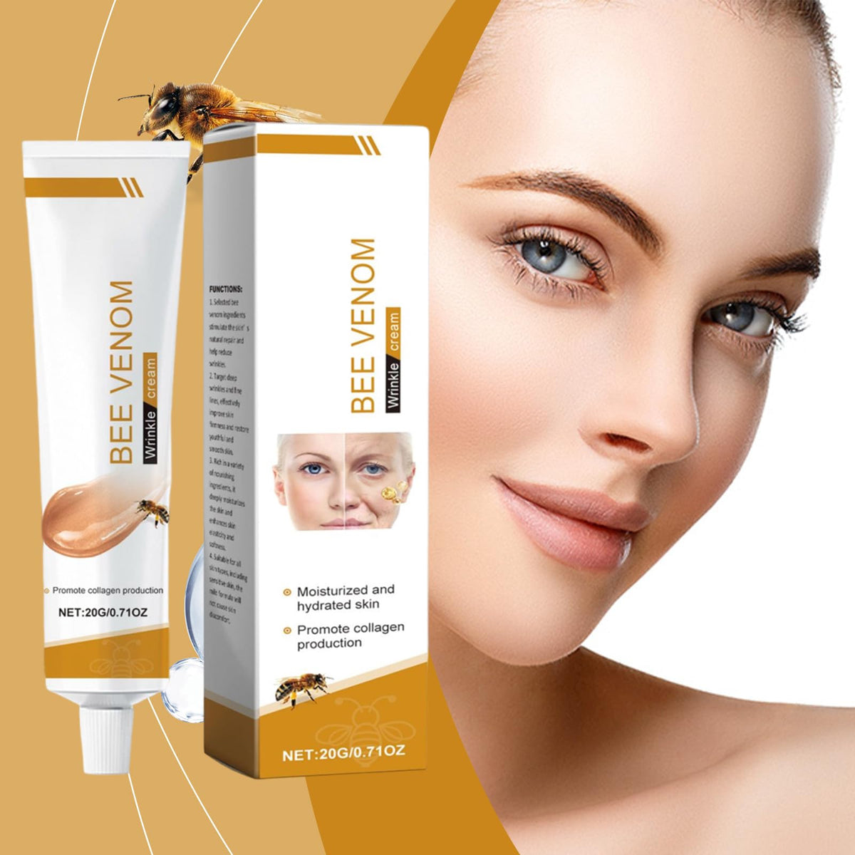 JCGJC 3PCS Bee Venom Wrinkle Removal Cream, Anti Wrinkle Anti Aging Bee Venom Face Cream, Moisturizing, Lifting & Recovery for All Skin Type