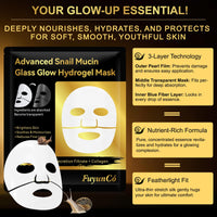 Feeliville Snail Mucin Mask 4 Pack, Glass Skin Collagen Mask, Collagen Face Mask, Advanced Snail Mucin Glass Glow Hydrogel Face Masks Skincare, Moisturizing Hydrating Anti-aging Face Masks
