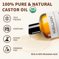 MAYJAM Organic Castor Oil 473ML, Pure Natural Cold & Fresh-Pressed, Promotes Hair, Eyebrow and Eyelash Growth, Carrier Oil for Nourish Skin