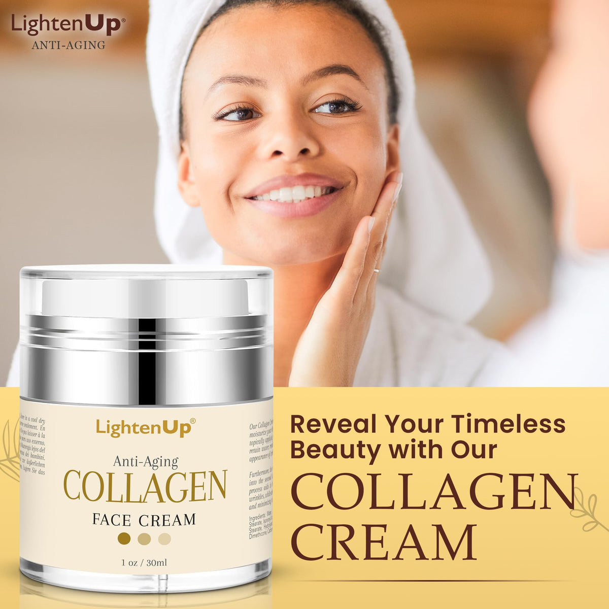 OMIC Lighten-Up LightenUp Collagen Cream for Face - 1 fl oz / 30 ml - Antiaging, Fine Lines and Neck, Moisturizing and Hydrating Creams, Age Spots, with Hyaluronic Acid, for Women and Men, Made in USA