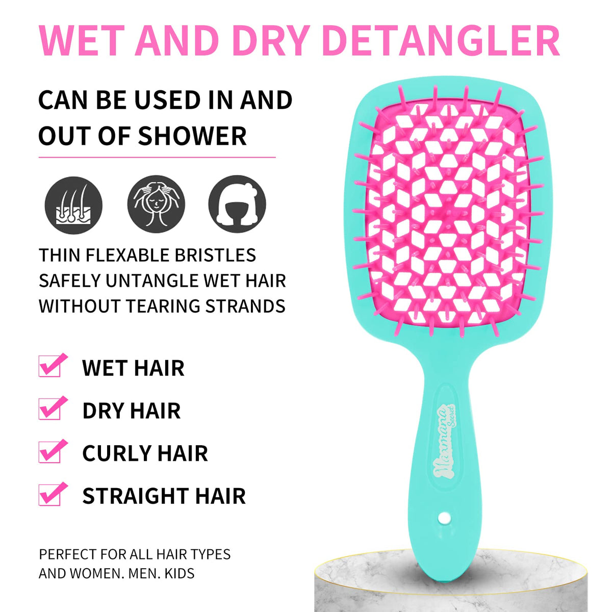 Maxmana Secret Detangler Hair brush,Detangling Brush, Massage Curl Comb for for Women, Men,Girls and Kids for Natural Curly Wet Dry Thick Straight Long Hair (GREEN+ROSE RED)