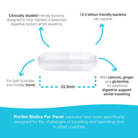 Pro-Ven Probiotics for Travel | 12.5 Billion Live Bacteria with Ginger Glutamine and Calcium | Daily Digestive Support for Holidays and Overseas Trips Easy to Pack | 14 Capsules