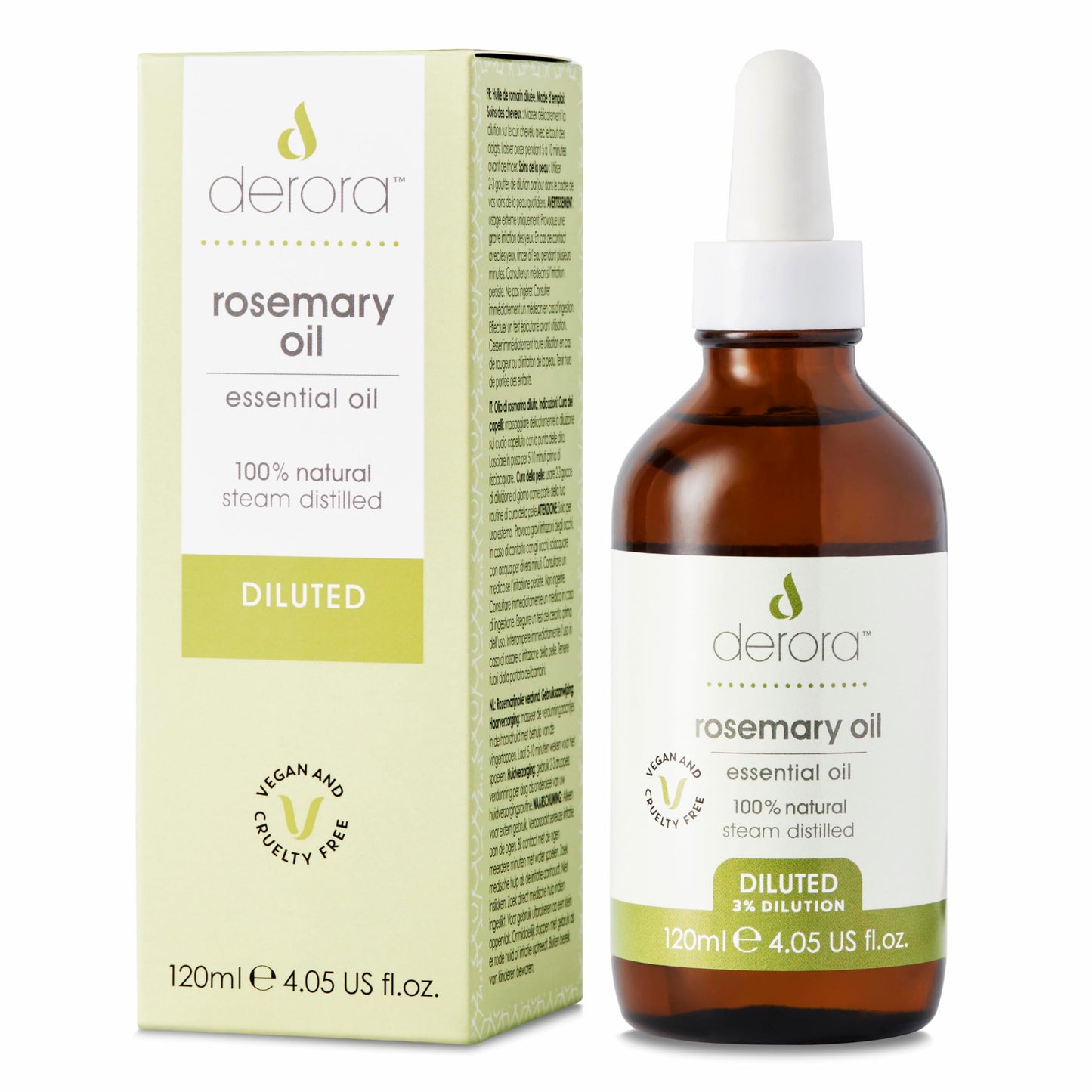 Derora Rosemary Oil (Diluted) for Hair & Skin | Pure & Ready to Use 3% Diluted | Rosemary Oil for Hair, Damaged Hair, Hair Loss, Dry Skin, Face, Scalp (120ml)