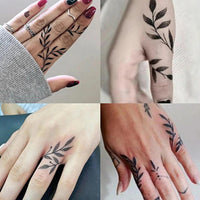 AuraAnge Realistic Small Finger Temporary Tattoos - 10 Sheets Waterproof & Long Lasting Fake Tattoos with Black Floral Designs