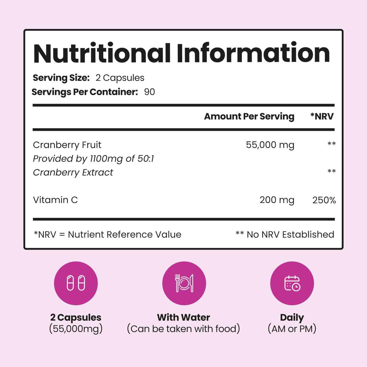 VitaBright Cranberry Tablets with Natural D-Mannose | 55,000mg | 180 Capsules | 3 Month Supply | Cranberry Supplements for Women with Vitamin C | No Added Sugar | High Strength Extract