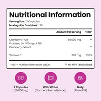 VitaBright Cranberry Tablets with Natural D-Mannose | 55,000mg | 180 Capsules | 3 Month Supply | Cranberry Supplements for Women with Vitamin C | No Added Sugar | High Strength Extract