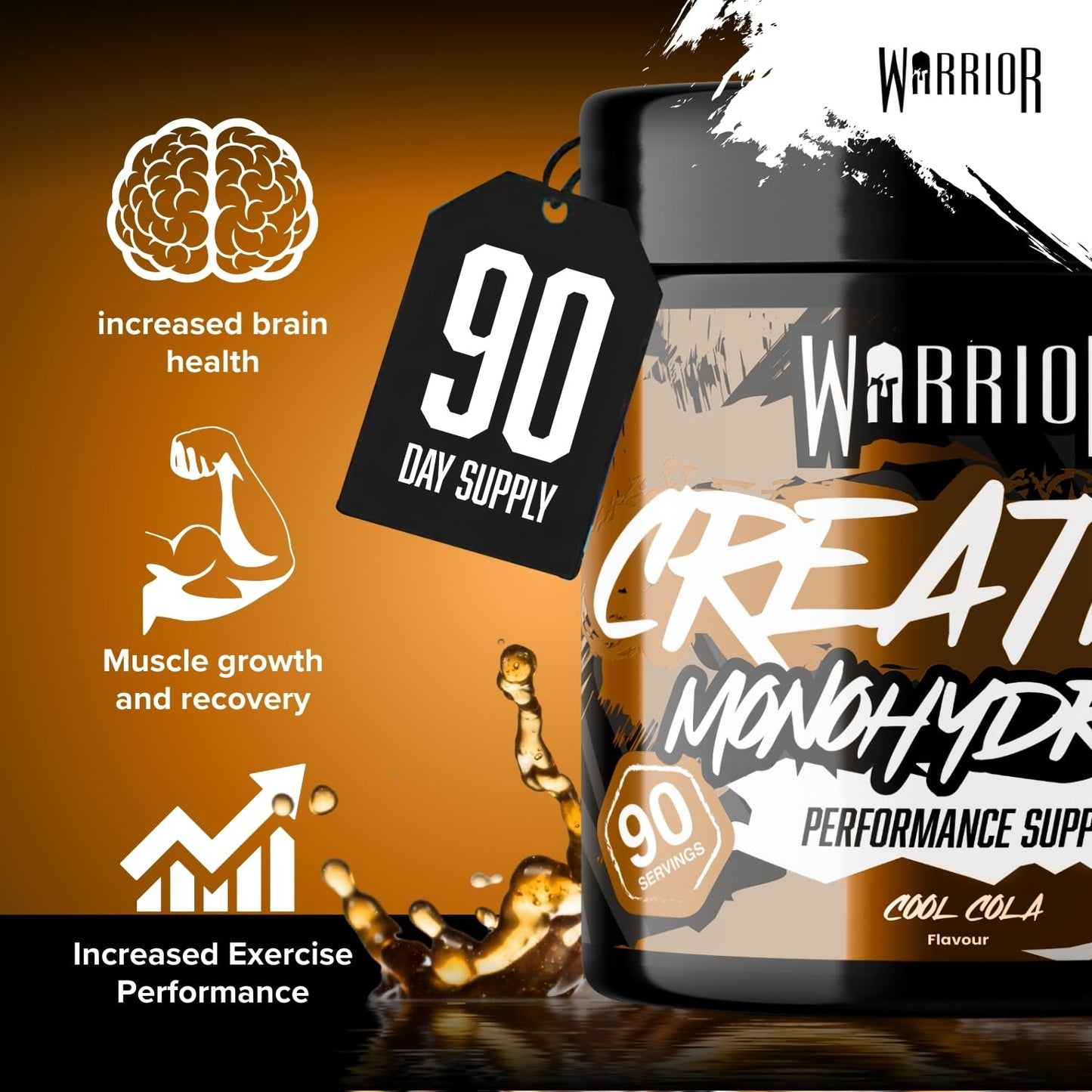 Warrior Flavoured Creatine Monohydrate Powder 300g (90 Servings) – Creatine Powder Drink, Creatine for Performance, Strength & Recovery (Not Creatine Gummies or Tablets) – Cool Cola