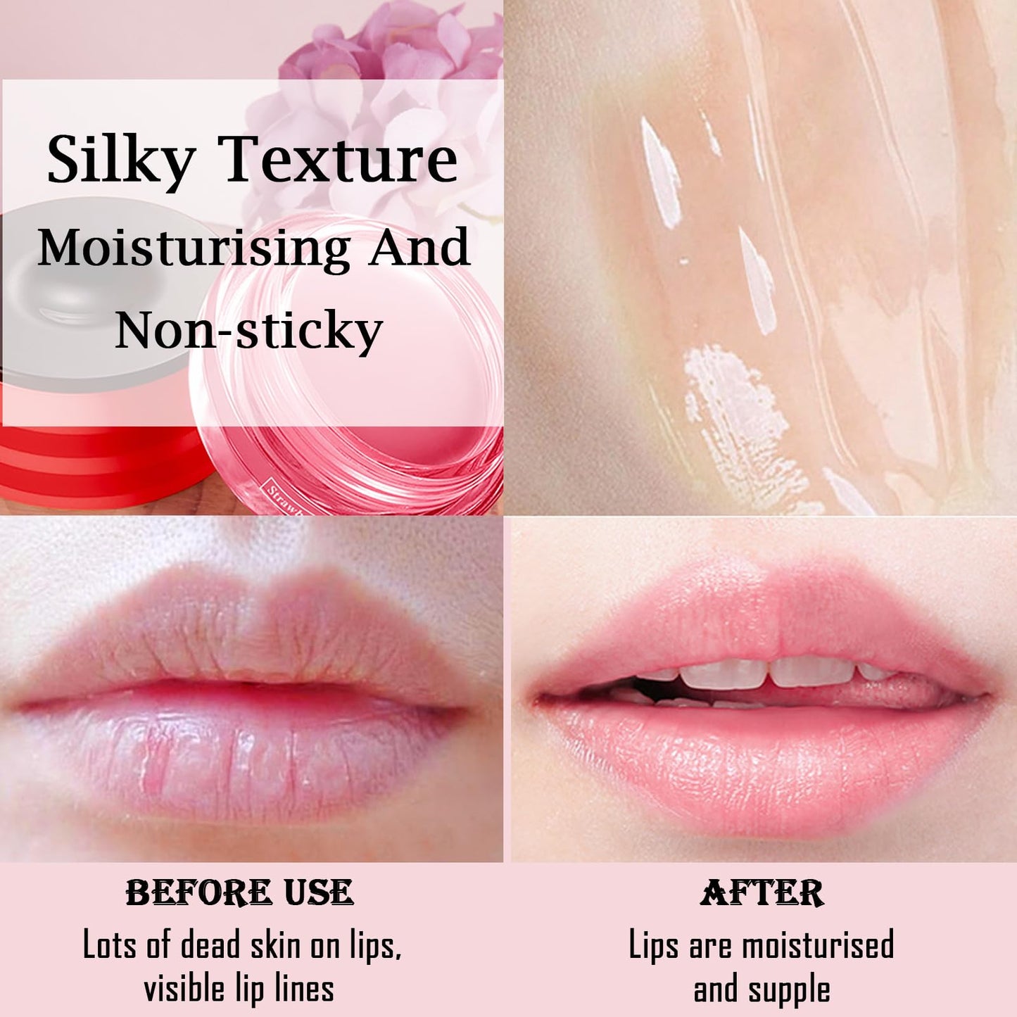 GEEWHILE Lip Mask Lip Sleeping Mask Overnight, Strawberry Lip Masks Skincare Lip Oil, Lip Moisturiser for Dry Chapped Peeling Cracked Lips Fades Lip Lines,Lip Balm Locks In Moisture Lip Care